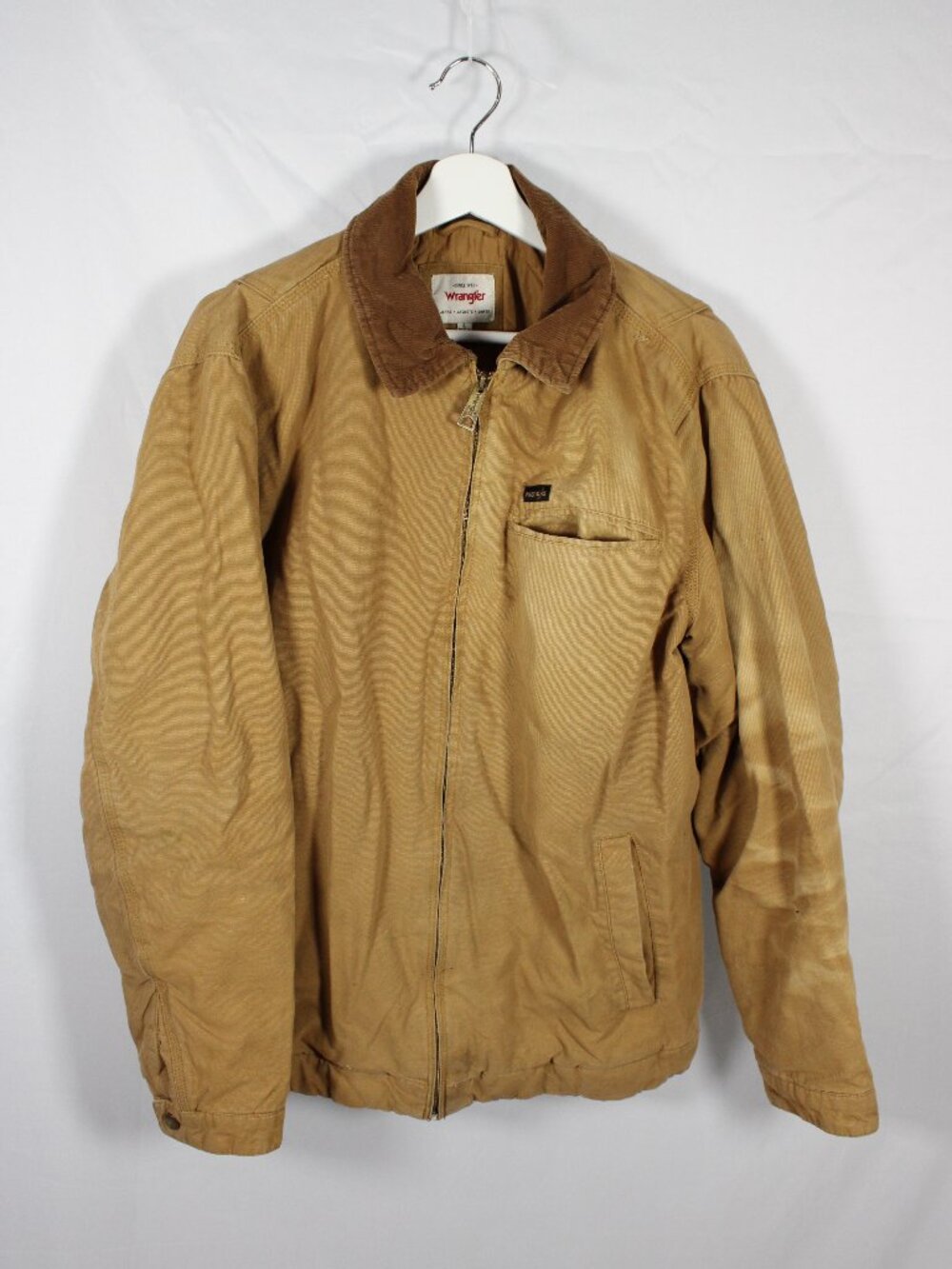 Wrangler Canvas Barn Jacket Mens L Chore Coat Workwear Full Zip Well Worn Stains